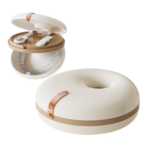 Dzmuero Caja Ferula Dental, Caja Aparato Dental, Herramienta de Limpieza para Baños de Dentaduras Postizas, con 1 Herramienta de Extracción de Alineadores y 1 Cepillo para Dentaduras Postizas, Blanco