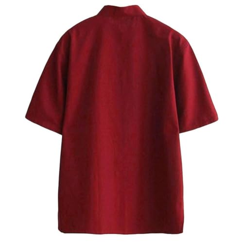 A ALFEEL Traditional Kung Fu Short-Sleeve Cotton Shirt Tai Chi Clothing Red