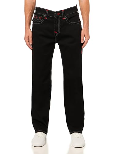 True Religion Men's Ricky Quadriple Logo Super T Flap Jeans -Black