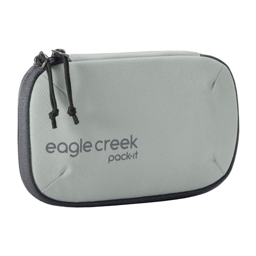 eagle creek Pack-It E-Tools Organizer Mini - Padded Easy-Access Travel Tech Organizer for Small Accessories - Internal Stretch Pockets - Internal Elastic Loops - Recycled Fabric - Storm Grey