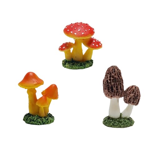 MaoYaMao 3pcs Mini Mushroom Figurines Garden Decor Tiny Resin Mushroom Figurines for Fairy Garden...