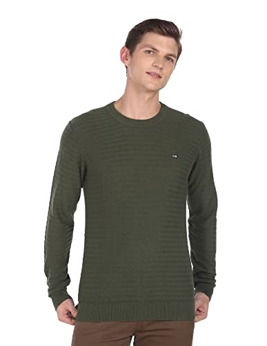 Image of Arrow Mens Cotton Round Neck Striped Regular Fit Sweater