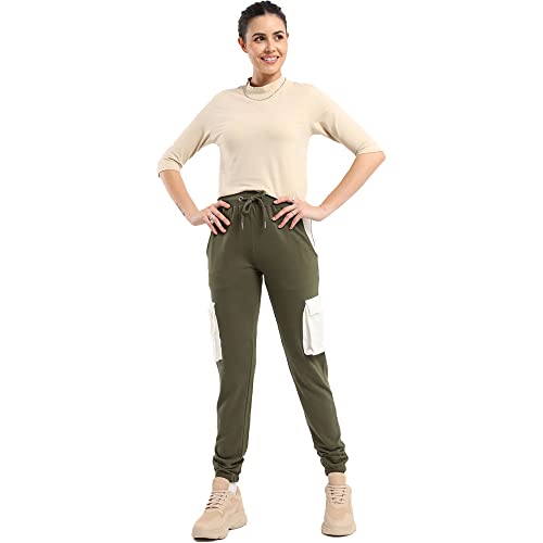 Image of NOBERO Cassidy Joggers Women's Solid Olive Green Color Slim Fit Night Sleep Lounge Running Joggers Lower Wear Sweat Bottoms Track Pants Outfit for Womens Girls Casual Gym Sports Cotton-