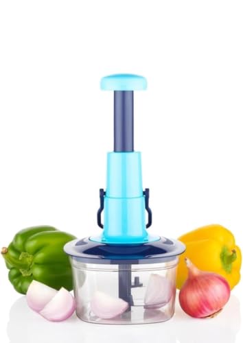 Image of Nirmala Kitchen 650 ML Vegetable Push Press Chopper with 3 Stainless Steel Blades | Manual Hand Press Food Chopper for Onion, Vegetables, Fruits, Nuts & Chop Kitchen Tool I Mixer, Grinder I Blender