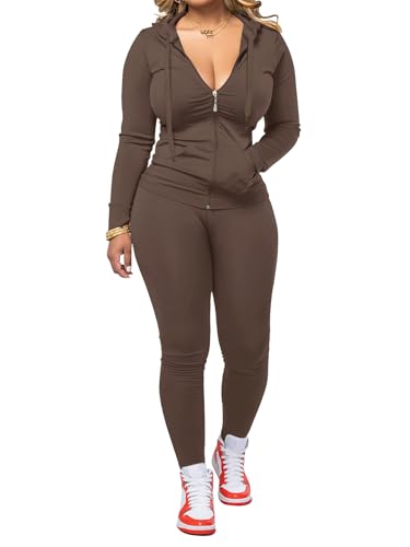 AUXDIO Women 2 Piece Outfits Casual Workout Sets Bodycon Tracksuit