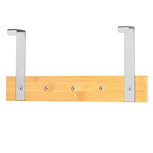Toilettree Products Bamboo Wood & Stainless Steel Over The Door Towel Rack, 5 Hooks #TOP5