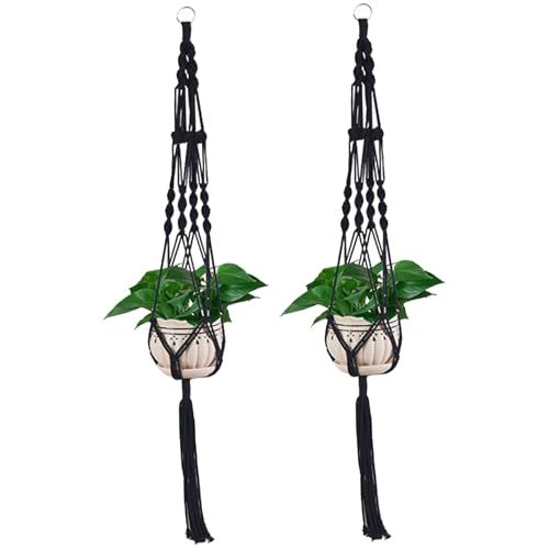 Soporte para plantas colgantes, 2 colgadores de macramé para plantas, soporte colgante estilo bohemio de 39 pulgadas con anillo de metal para interiores y exteriores, pared, techo, ventana, decoració