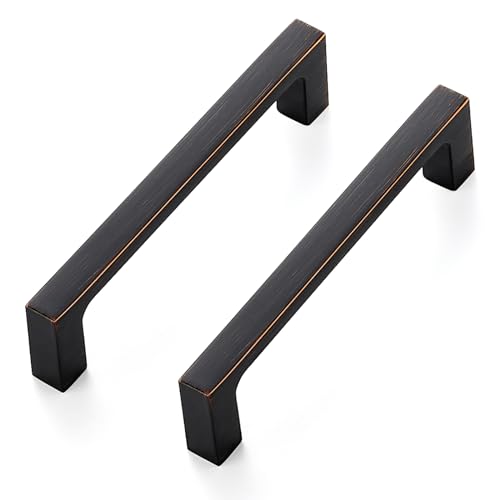 Image of Ravinte Oil Rubbed Bronze Cabinet Handles Kitchen Pulls 4 Inch 30 Pack | Square Design, Solid Zinc, Modern Slim Style, Screws Included, Easy Installation, for Kitchen Drawers & Cupboards