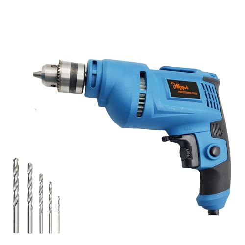 Image of Hillgrove HGCM1089M3 All Purpose 500W Drill Machine with 5Pcs HSS Drill Bits for Making Holes in Metal /Wood /Concrete with Reverse Rotaion and Variable Speed Pistol Grip Drill (10 mm Chuck Size)