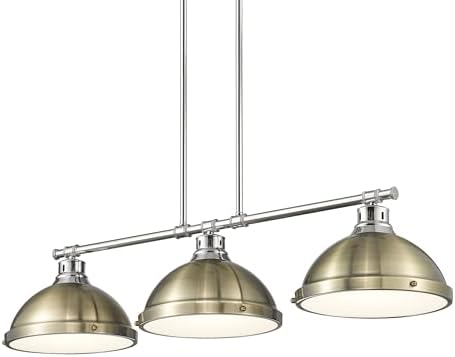 Duncan 3-Light Linear Pendant in Chrome with Aged Brass