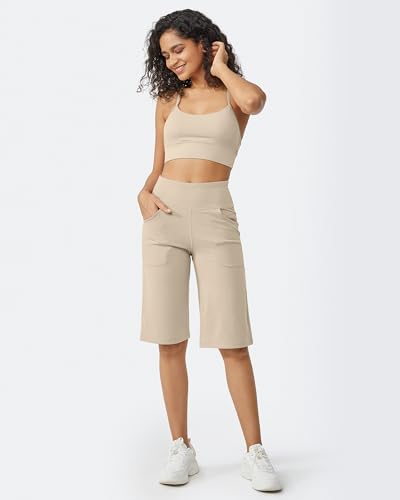Image of Promover 14 inch /21 inch /23 inch /25 inch Inseam Capri Pants for Women Wide Leg Yoga Cropped Pants with Pockets Loose Casual Summer Pant