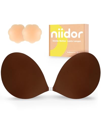 Image of Niidor Adhesive Bra Strapless Ultra Sticky Invisible Push up Silicone Bra Multiple Colors Sizes Reusable for Backless Dress