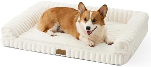 COZY KISS Orthopädisches Hundebett Grosse Hunde, 91x69x17cm Waschbar, Creme | Wasserdichtes Hundesofa mit Eierkarton-Schaum, Weichem Kunstfell & Cordbezug Hundebetten, Abnehmbar &