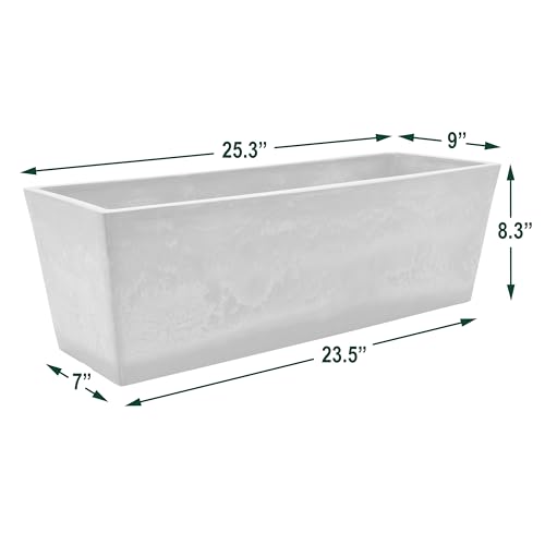 Image of Arcadia Garden Products U65TP Plastic /Stone /Wood Composite Simplicity Window Box, No Drainage Hole (Drillable), Wide Tapered Planter, Patio Plant Container, Indoor Outdoor Planter, 25.5 inch x 9, Taupe