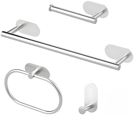 Kit Acessórios Banheiro Aço Inox Autoadesivo 4 Peças Prata