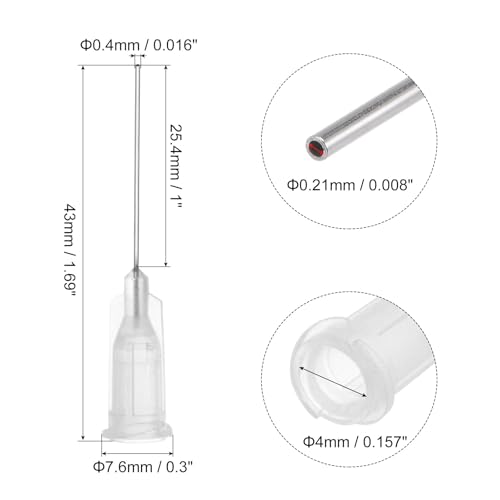 QUARKZMAN Industrielle Stumpfe Spitzen Kanülen 27G 1 Zoll Länge mit Luer Lock Schraubanschluss, Dosierkanüle für Flüssigklebepistole, 40 Stück (Transparent)