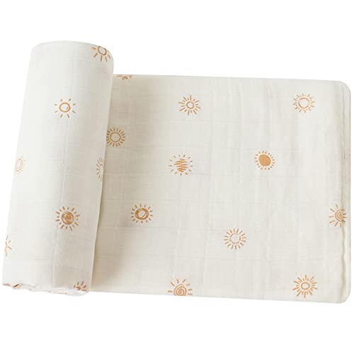 Image of LifeTree Baby Muslin Swaddle Blankets, 100% Organic Cotton, Large 47 x 47 inches, Sunshine Print Muslin Swaddling Blanket for Boys & Girls
