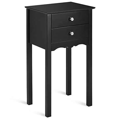 Giantex End Table w/ 2 Drawers Side Table Nightstand Multi-Purpose Accent Table Living Room Bedroom Home Furniture (1, Black)
