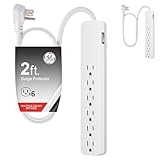GE Pro 6-Outlet Surge Protector 2 Pack, 2 Ft Extension Cord, 620 Joules, Power Strip, Flat Plug, Integrated Circuit Breaker, Wall Mount, UL Listed, White, 46867