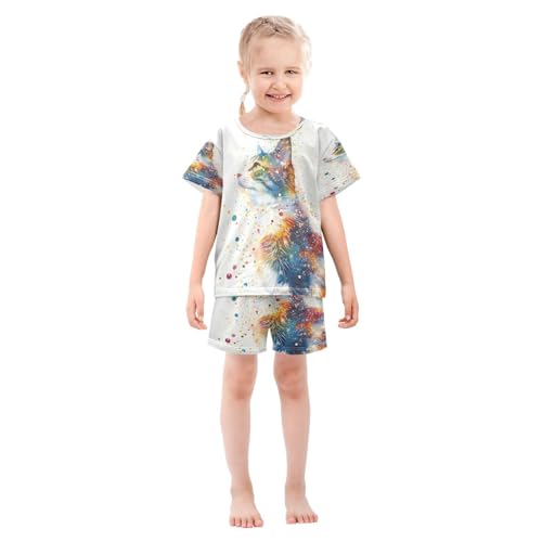 senya Short Sleeve Pajamas Sets Summer Cotton Sleepwear Watercolor Cat3