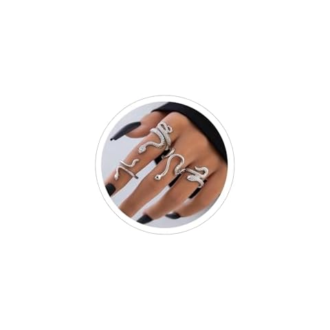 Sora Tuki Silver Snake Rings for Women Adjustable Snake Ring Set Silver Snake Jewelry Vintage Punk Goth RIngs Halloween Jewelry Silver Rings for Women Set Cover