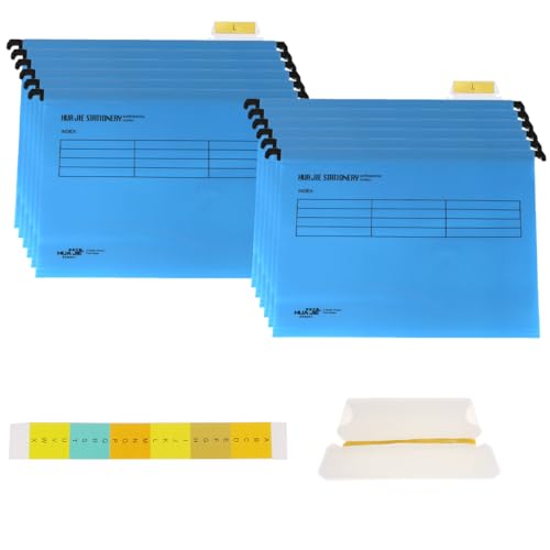12 Pcs Hanging File Folders with Tabs and Card Inserts,A4 Suspension Files for Filing Cabinets, Waterproof Suspension Files Holder with Adjustable Tab Design for Home Office School (Blue)