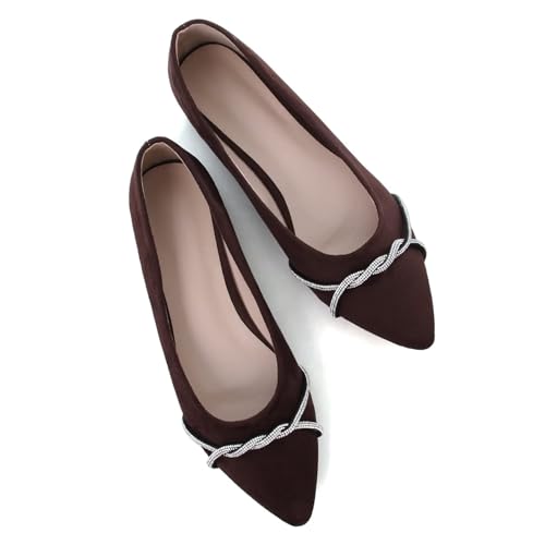 Image of TN TANGNEST Womens Casual Flats Chain Ballet Flats | Fashion Pointed Toe Rhinestone Flats, Comfort Slip On Dress Shoes for Business Work Office Wedding Party