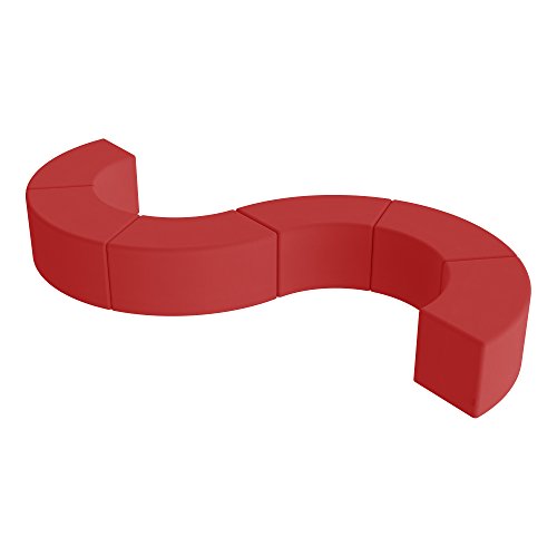 Image of Sprogs 18 inch H Structured S-Curve Stool -Flexible Modular Collaborative Soft Seating for Office, Home, Lounge and School Classrooms with Durable Frame & Set of 2 inch Legs Add-on - Red