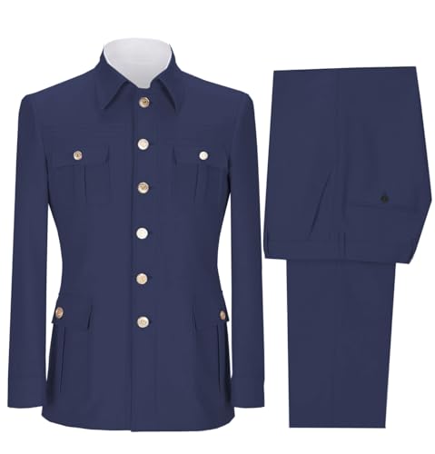 Men's Suit 2 Pice Stand Collar Formal Solid Traditional Chinese Wedding Suit for Men Set