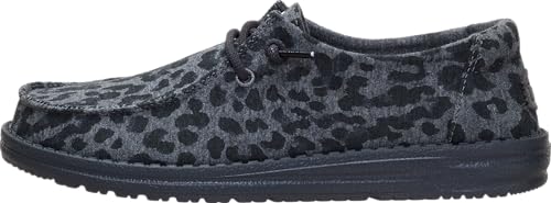 HEYDUDE Women's Wendy Stretch Jersey Leopard Slip On Shoe, Charcoal/Multi Size 8 | Lightweight Casual Loafers | Easy On Travel Ready Fit