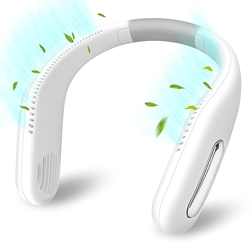 FIGROL Portable Neck Fan, Hands Free Bladeless Neckband Fan Battery Operated Hanging Personal Fan 70 Surround Air Outlets for Outdoor Sports Travel