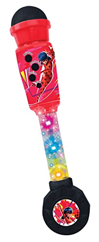 LEXIBOOK Miraculous, Micrófono Luminoso para niños, Juego Musical, Altavoz Integrado, Efectos Luminosos, Entrada Aux-in, Rojo/Negro, MIC90MI