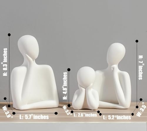 Three-Person Family Statue – Handmade White Abstract Figurines in Stone Powder | Modern Home & Office Decor for Living Room, Bookshelf, Desk & Table Display