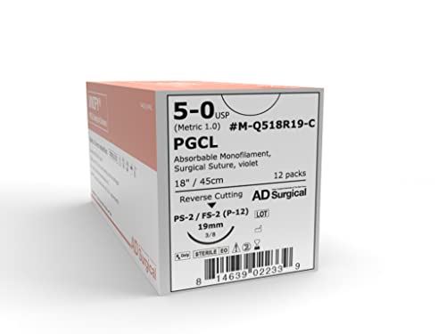 Unify PGCL Surgical Sutures, Size 5/0, 18\" Thread with 19mm 3/8 Circle R/C Needle. Violet. Box of 12.