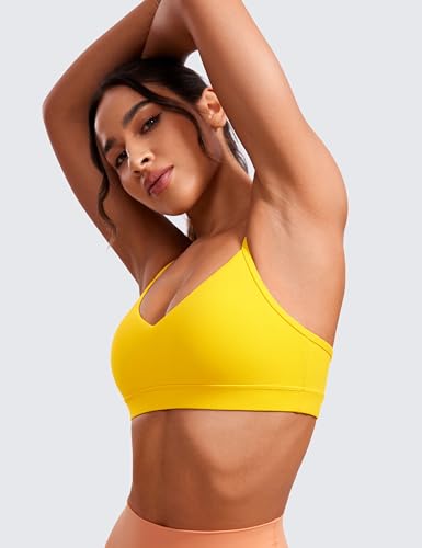 Image of CRZ YOGA Butterluxe V Neck Sports Bras | Light Support, Removable Pads, Yoga, Extremely Soft, Square Back, Adjustable Spaghetti Straps, for Women