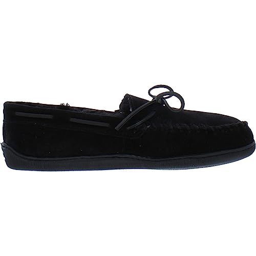 Minnetonka Men's Sheepskin Hardsole Moccasins in Black #TOP21