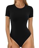 MANGOPOP Women's Crew Neck Short Sleeve Bodysuit Basic T Shirts Body Suit Casual Slim Fitted Going Out Tops