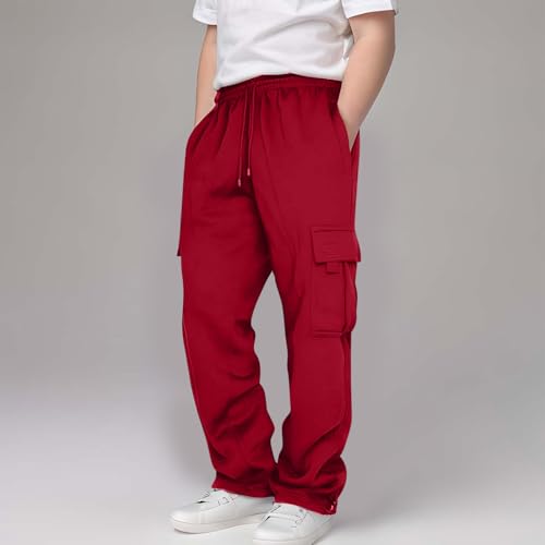 Boys Sweatpants Kids Fleece Fall Elastic Waist Drawstring Athletic Cargo Pants Teen Boys Running Pants with Pockets2