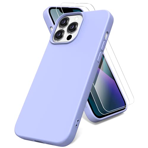 Vansdon Coque Compatible avec iPhone 13 Pro Max, 2 Film de Protection en Verre trempé, Housse Souple en TPU en Silicone Liquide, Housse en Caoutchouc Antichoc en Gel de Silicone Liquide - Violet Cover