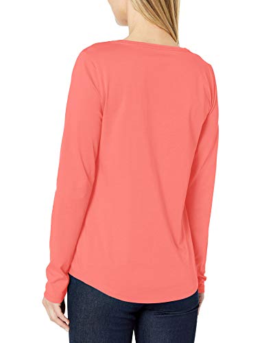Amazon Essentials Women's Classic-Fit 100% Cotton Long-Sleeve V-Neck T-Shirt, Coral, Large