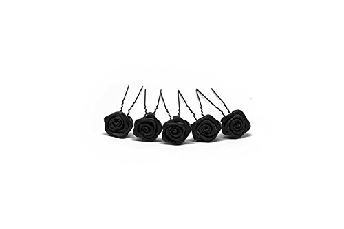 5 x Rosen auf Haarnadel - für tiefe Haarpartien - Brauthaarschmuck | S-T - Schwarz Cover