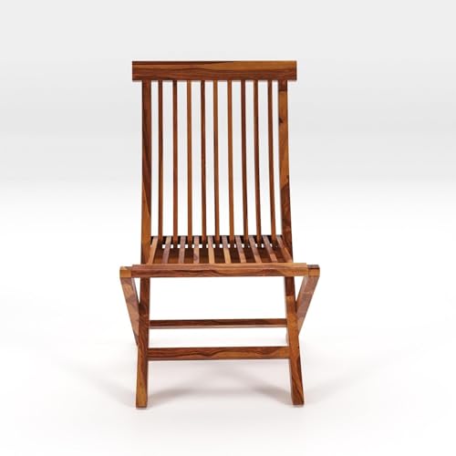 Image of Wooden Patio Folding Set of 2 Dining Chairs for Living Room | Wooden Set of 2 Foldable Chair for Garden, Balcony for Home (Honey Finish)