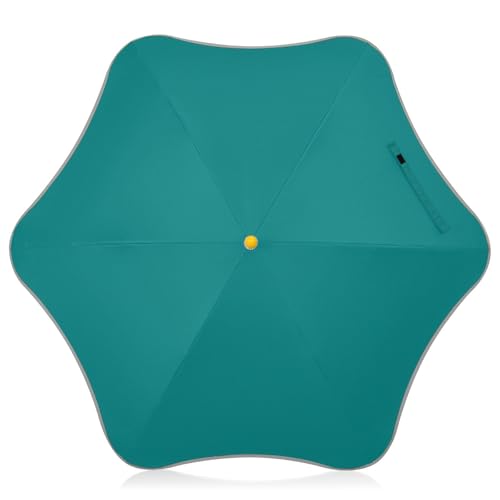 Yuiboo Paraguas verde azulado para niños pequeños, protección contra la lluvia, el sol y el viento, con tira reflectante, paraguas reflectante para niños con mango de gancho de fácil agarre para niñas