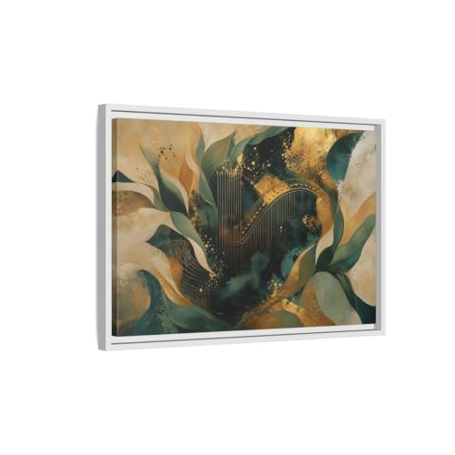 Tableau harpe dorée abstraite émeraude pour meubler un grand mur vide