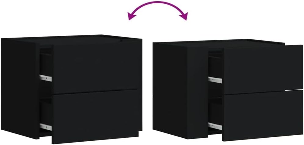 Diagram showing flexible drawer orientation for vidaXL Wall-Mounted Bedside Table