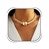 Handcess Gargantilla bohemia con capas doradas, collar punk, joyería chain para mujeres y niñas, sin talla, Cadena