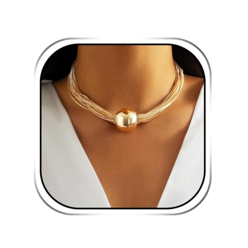 Handcess Collier ras du cou bohème doré superposé, collier punk, Chunky Chaîne pour femmes et filles