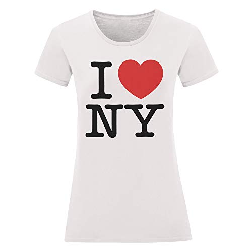 LaMAGLIERIA Camiseta Mujer I Love NY - Camiseta New York 100% Algodon, M, Blanco