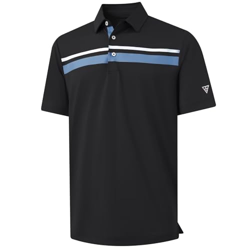 M MAELREG Golf Shirts for Men Short Sleeve Regular Fit Moisture Wicking Performance Casual Striped Print Mens Polo Shirts