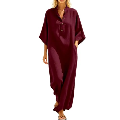 Robe longue ample en coton avec poches et col en V
